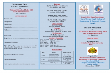 One Day Workshop on “National Educational Policy-2020 and its implementation” in Association with SPPU Pune.